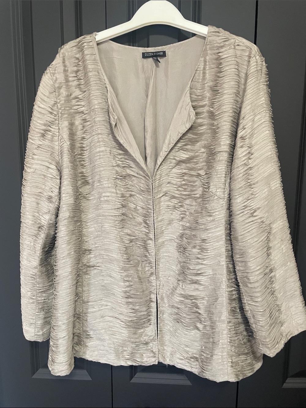 Eileen Fisher Ripple Bindu Silk Textured Open Front Jacket